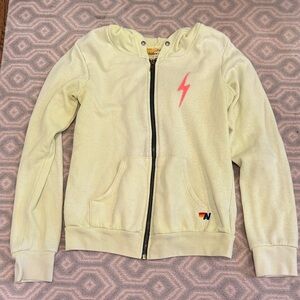 Aviator Nation Kids neon sun faded Yellow Zip-Up Hoodie with Pink Lightning Bolt
